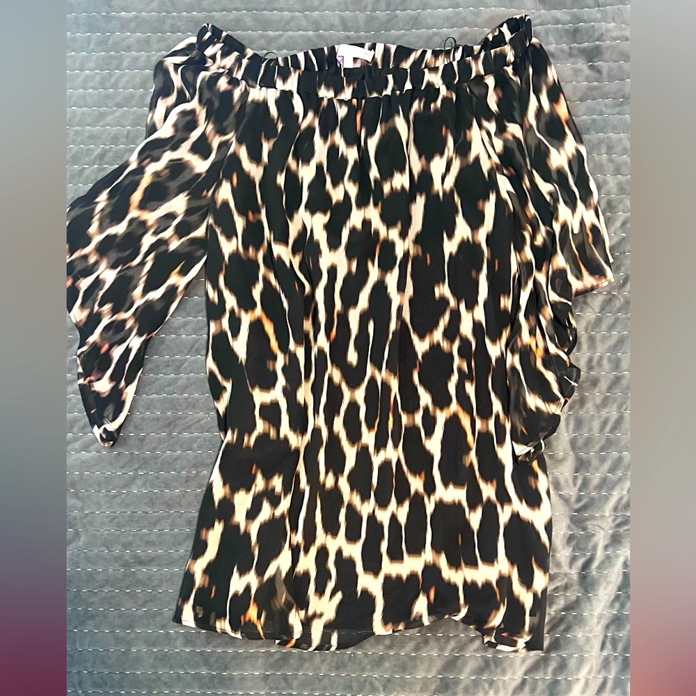 lavender Brown -Off the shoulder cheetah print sheer dress